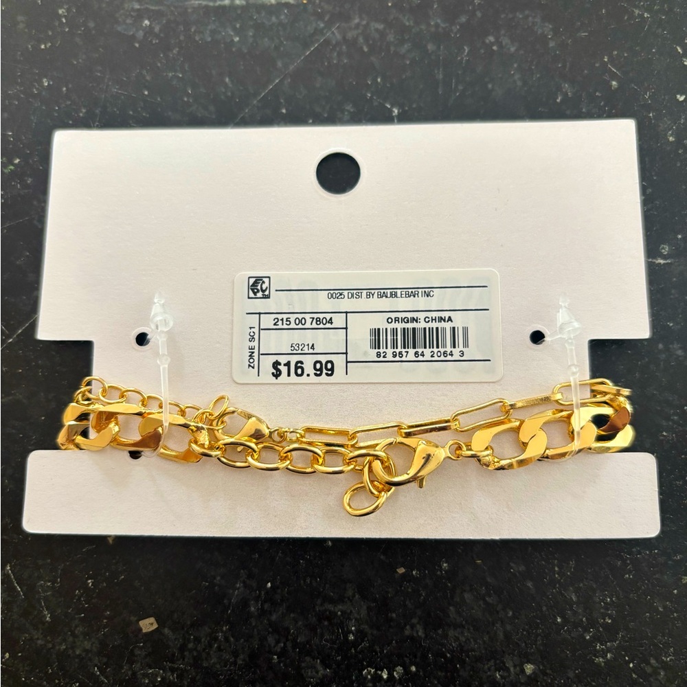 SUGARFIX By BaubleBar Two Chain Gold Tone Fashion Jewelry Bracelet NWT